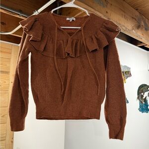 Brown Ruffled Women's Sweater